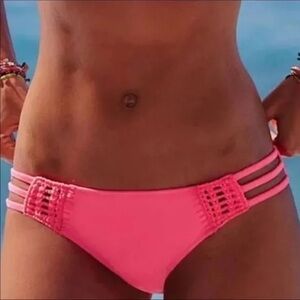 NWOT Victorias Secret Neon Pink The Strappy Cheeky Low Rise Bikini Bottoms